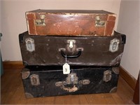 2 Metal Vintage Suitcases, 1 Cardboard Suitcase