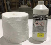 Bottle of isopropyl alcohol and wipes