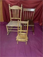 (3) Wooden Chairs; 1 w/wicker seat, 1 childs chair