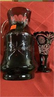 Bohemian Onyx glass, pitcher and vase