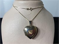 Sterling Box Necklace W/ Heart Locket - 13 1/4"