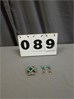 Turquoise Brooch & Pair of Earrings