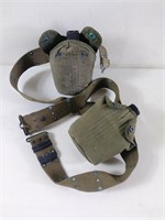 2pc WWII Era US Military Canteens w/ Belts