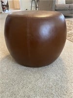 Vintage Brown Round Leather Ottoman