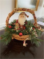 Vintage Christmas Santa Basket Tabletop Decor