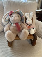 Vintage Stuffed Bunnies with Bench