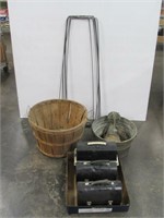 Shelf Lot- Apple Basket, Galvanized Bucket,