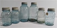 Lot of Vintage Blue Glass Ball Jars with lids, 2