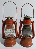 Vintage Red Oil Lanterns 9.5" glass broken on