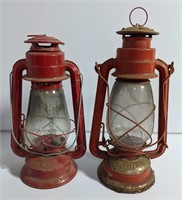Vintage Red Oil Lanterns, 12" and 13". Condition