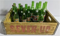 Vintage Seven-Up Soda Crate and (14) Empty Glass