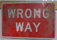 Metal Wrong Way Sign, 36"W x 24"T