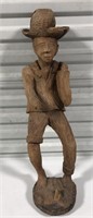 Hand Carved Wooden Fishman Sculpture, Measures