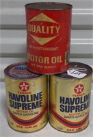 Vtg Oil Cans, Includes Havoline Supreme Oil and