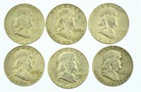 Lot #162 - 6 Franklin Silver Half Dollars