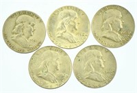 Lot #174 - 5 Franklin Silver Half Dollars