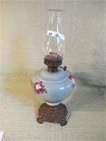 VICTORIAN OIL LAMP HAND PAINTED