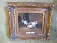 OIL ON CANVAS OF RABBIT SIGNED 17 BY 15''