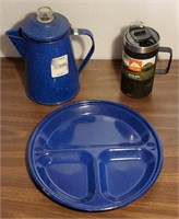 Outdoor Coffee Pot, Plate & Mug