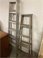 2 ladders, wood and aluminum