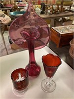 Cranberry tulip vase lot