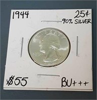 1944 Washington Silver Quarter- Graded BU+++