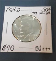 1964D Kennedy Silver Half Dollar- Graded BU+++