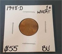 1948D Lincoln Wheat Copper Penny- Graded BU