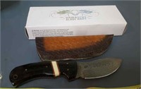 Damascus Steel Knife with Leather Holder in Box
