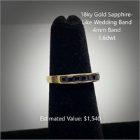 18kt Gold Sapphire-Like Wedding Band, 4mm Band