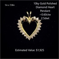 10kt Polished Diamond Heart Pendant, ~0.60ctw