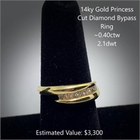 14kt Princess Cut Diamond Bypass Ring, ~0.40ctw
