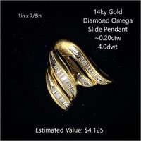 14kt Diamond Omega Slide Pendant, ~0.20ctw