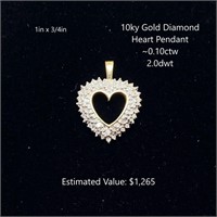 10kt Diamond Heart Pendant, ~0.10ctw, 2.0dwt