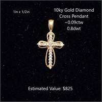 10kt Diamond Cross Pendant, ~0.09ctw, 0.8dwt