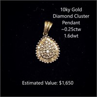 10kt Diamond Cluster Pendant, ~0.25ctw, 1.6dwt