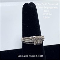 10kt Diamond Cluster Engagement Ring, ~0.30ctw