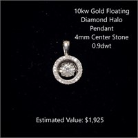 10kt Floating Diamond Halo Pendant, 4mm Center