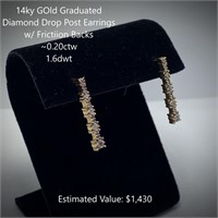 14kt Graduated Dia. Drop Post Earrings, ~0.20ctw