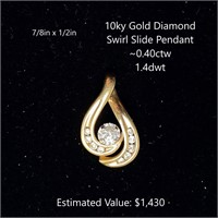 10kt Diamond Swirl Slide Pendant, ~0.40ctw, 1.4dwt
