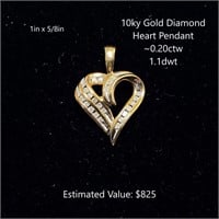 10kt Diamond Heart Pendant, ~0.20ctw, 1.1dwt