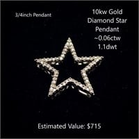 10kt Diamond Star Pendant, ~0.06ctw, 1.1dwt