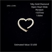14kt Diamond Open Heart Slide Pendant, ~0.07ctw