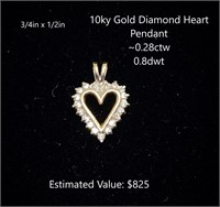 10kt Diamond Heart Pendant, ~0.28ctw, 0.8dwt