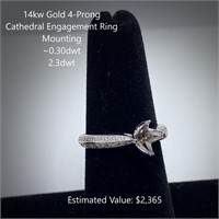 14kt 4-Prong Cathedral Engagement Ring Mounting