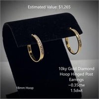 10kt Diamond Hoop Hinged Post Earrings, ~0.35ctw