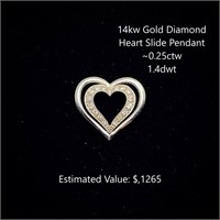 14kt Diamond Heart Slide Pendant, ~0.25ctw, 1.4dwt