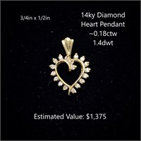 14kt Diamond Heart Pendant, ~0.18ctw, 1.4dwt