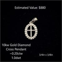 10kt Diamond Cross Pendant, ~0.20ctw, 1.dwt