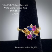 18kt Multi-Color Stone Flower Ring, 2.7dwt